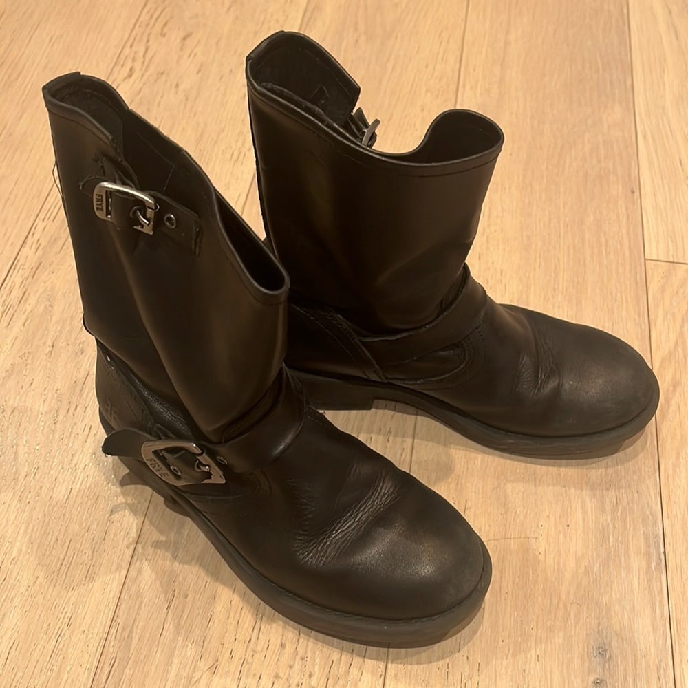 Frye genuine leather mid calf buckle boots 13
